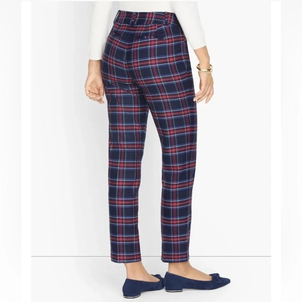 New TALBOTS Hampshire ankle pants Blue Red Tartan Plaid Bi-Stretch - Picture 2 of 8
